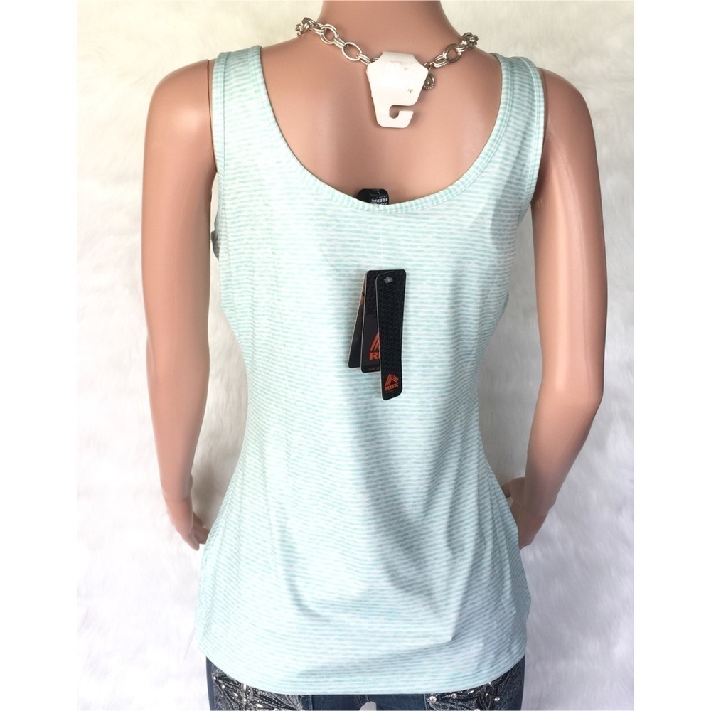 RBX Teal & White Stripe Side Pleat Athletic Tank Top - Picture 7 of 11
